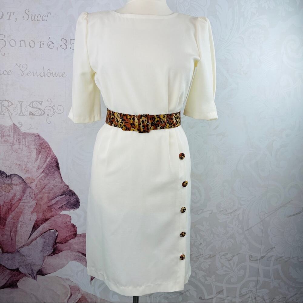 New Looks California Vintage Cream with Animal Print 80s Dress Size 14